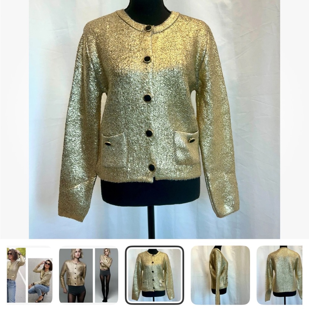 Zara Gold foil Button-Up sweater - Picture 3 of 9